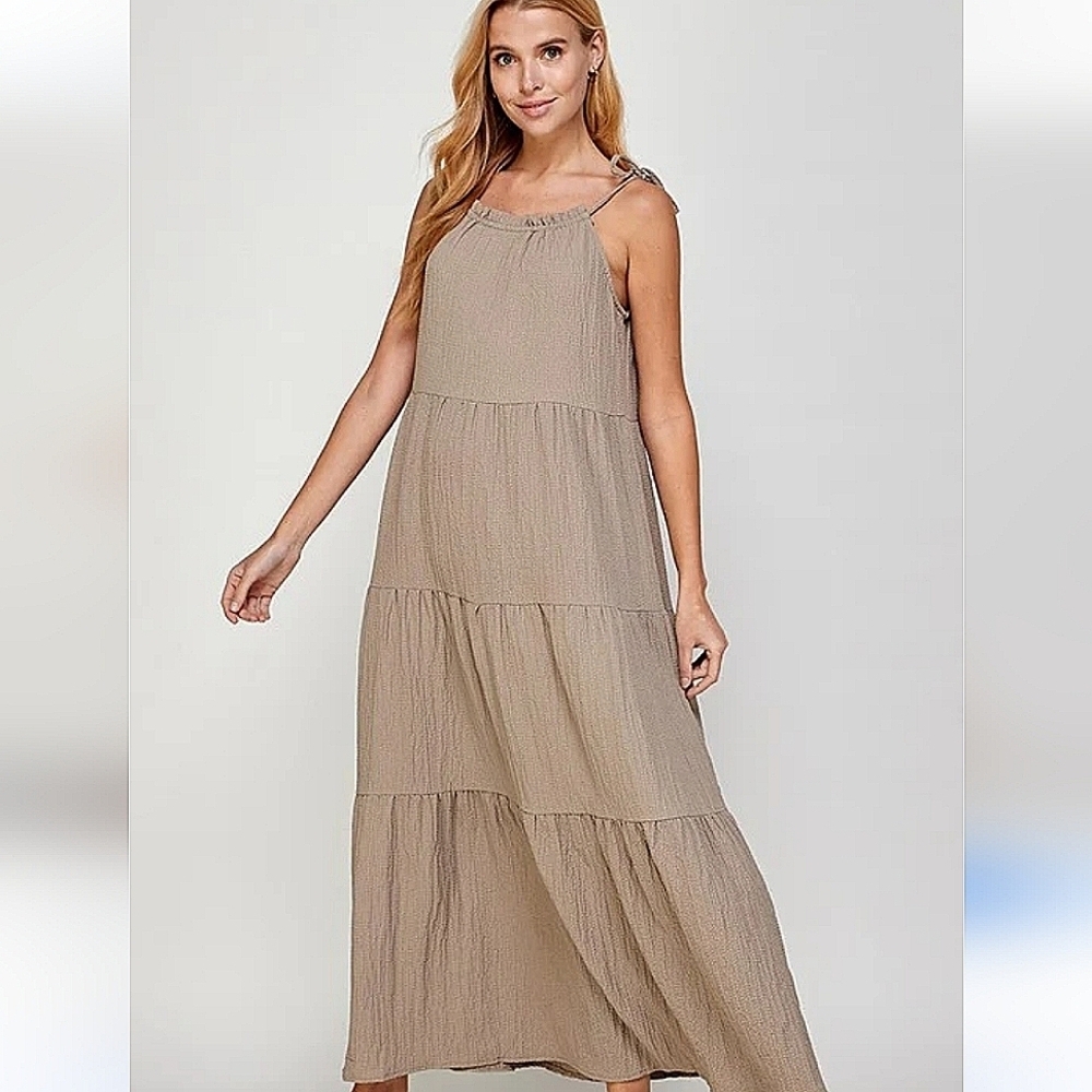 BECASA Tan Maxi Dress